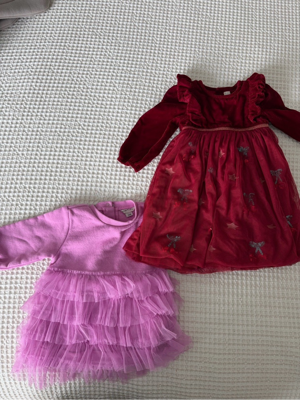 Habitual Red Velvet Dress with Pink Tulle Layered Knit Dress 6-12 months